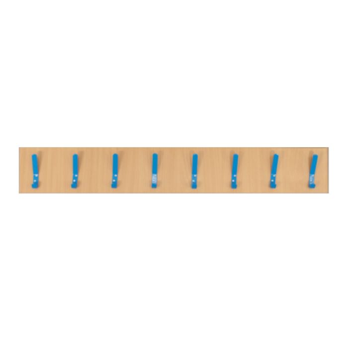 Beech Wall Coat Rail - Blue - 8 Hooks - Single Sided Beech Wall Coat Rail - Blue - 8 Hooks - Single Sided