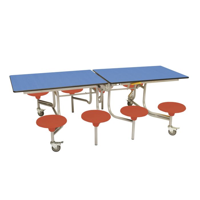 Secondary Rectangular 8 Seat Table Blue Top Red Seat
