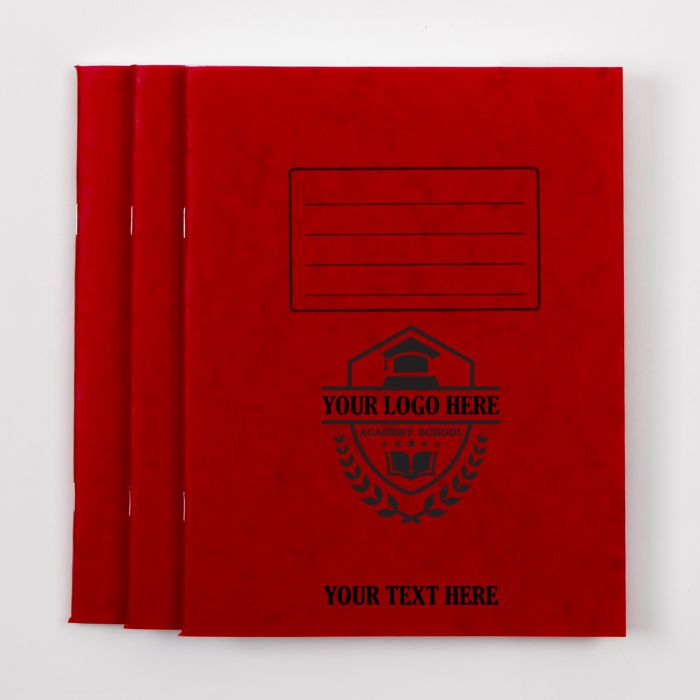  8" x 6.5" Exercise Book 48p-10mm Squared- Red Pk 100