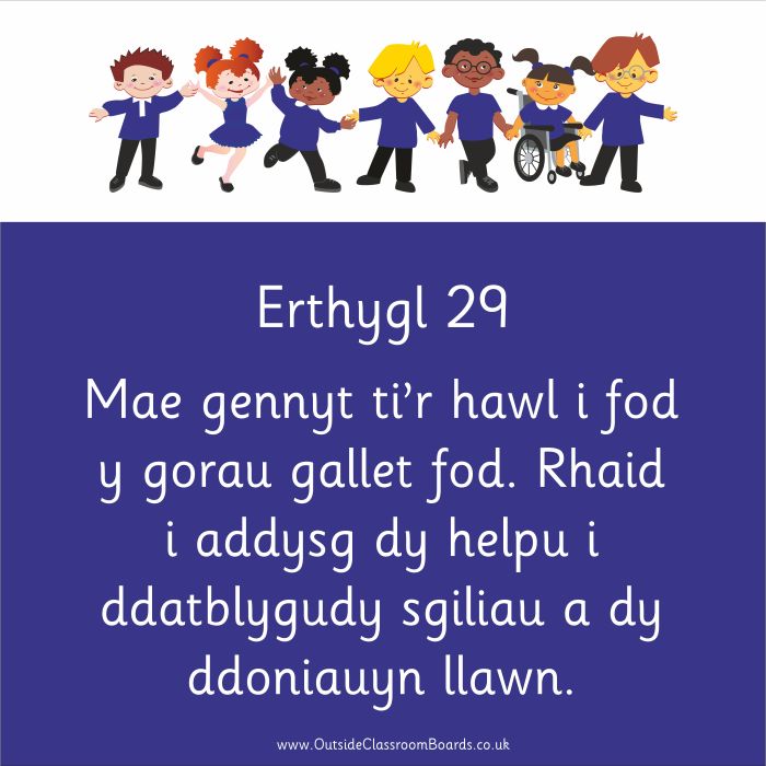 Children's Rights - Article 29 - Indoor and Outdoor Sign - Green - Welsh Children's Rights - Article 29 - Indoor and Outdoor Sign - Green - Welsh