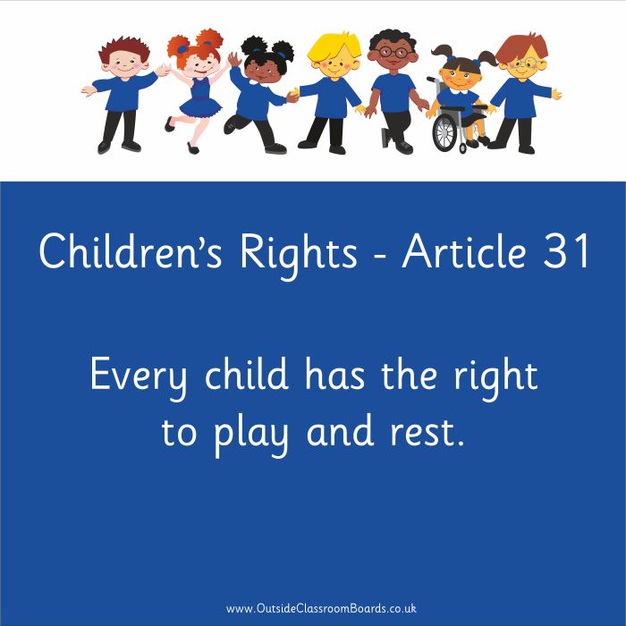 Children's Rights - Article 31 - Indoor and Outdoor Sign - Dark Blue - English Children's Rights - Article 31 - Indoor and Outdoor Sign - Dark Blue - English