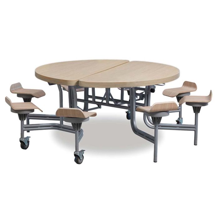 8 Seat Primo Round Mobile Folding Table with Seat - Oak 8 Seat Primo Round Mobile Folding Table with Seat - Oak