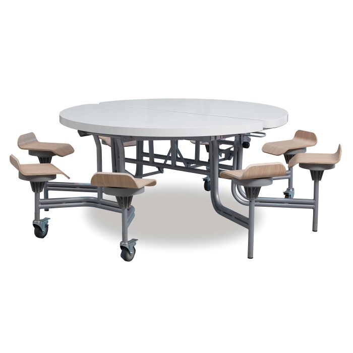 8 Seat Primo Round Mobile Folding Table with Seat - White 8 Seat Primo Round Mobile Folding Table with Seat - White