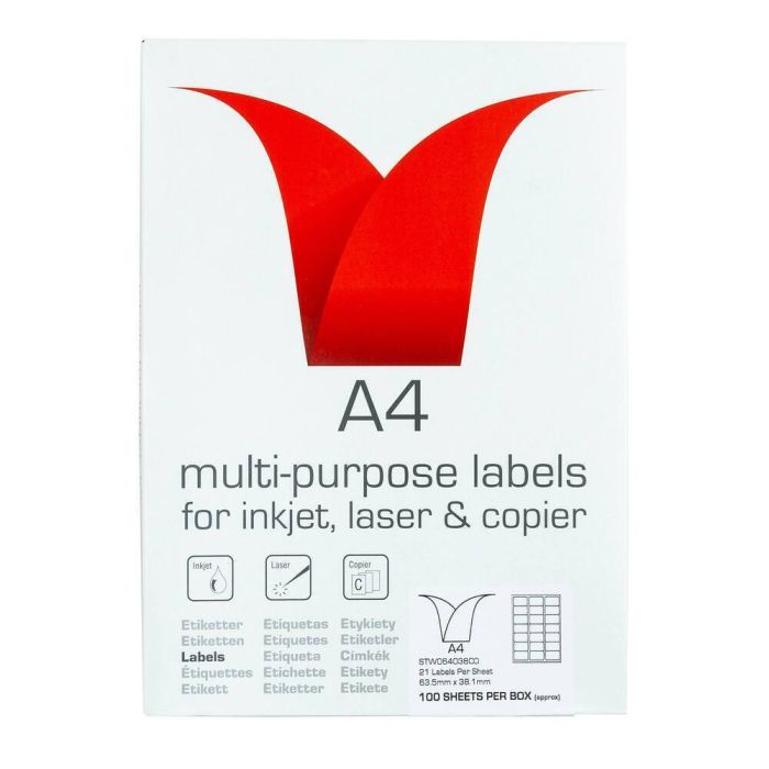 Copier & Laser Labels A4 Round Corners - 21 Per Sheet - Pack of 100 Copier & Laser Labels A4 Round Corners - 21 Per Sheet - Pack of 100