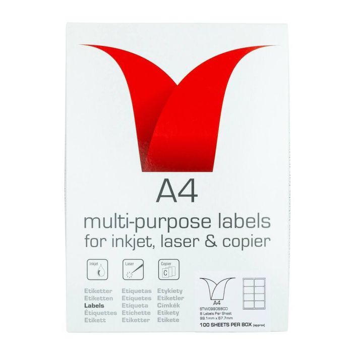 Copier & Laser Labels A4 Round Corners - 8 Per Sheet - Pack of 100 Copier & Laser Labels A4 Round Corners - 8 Per Sheet - Pack of 100