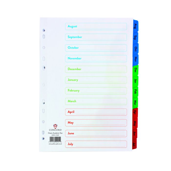 Academic Dividers August - July