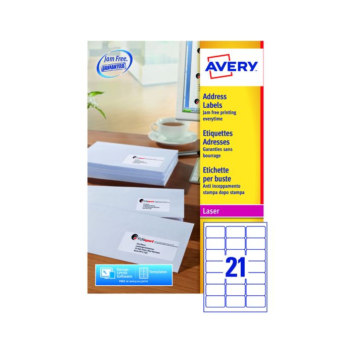 Avery Laser Labels - 21 Per Sheet L7160 - Pack of 500 Avery Laser Labels - 21 Per Sheet L7160 - Pack of 500