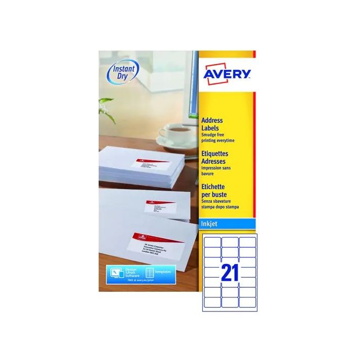 Avery Inkjet Labels - 21 Per Sheet J8160 - Pack of 25 Avery Inkjet Labels - 21 Per Sheet J8160 - Pack of 25