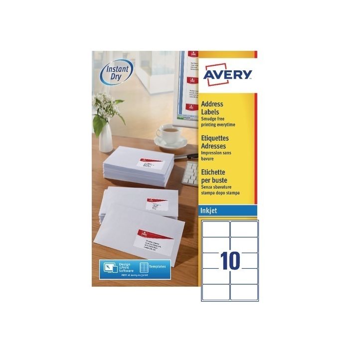 Avery Inkjet Labels - 10 Per Sheet J8173 - Pack of 100 Avery Inkjet Labels - 10 Per Sheet J8173 - Pack of 100