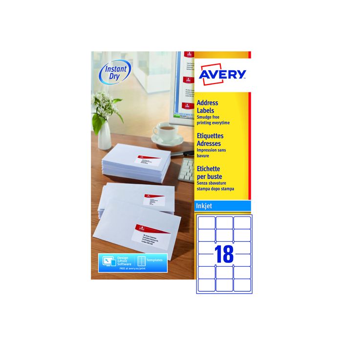 Avery Inkjet Labels - 18 Per Sheet J8161 - Pack of 100
