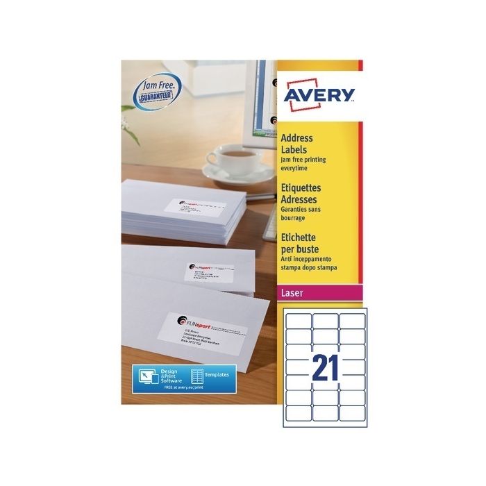 Avery Laser Labels - 21 Per Sheet L7160 - Pack of 100 Avery Laser Labels - 21 Per Sheet L7160 - Pack of 100
