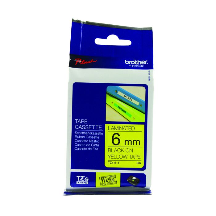 Brother TZ Label Tape 6mm - Black On Yellow Brother TZ Label Tape 6mm - Black On Yellow