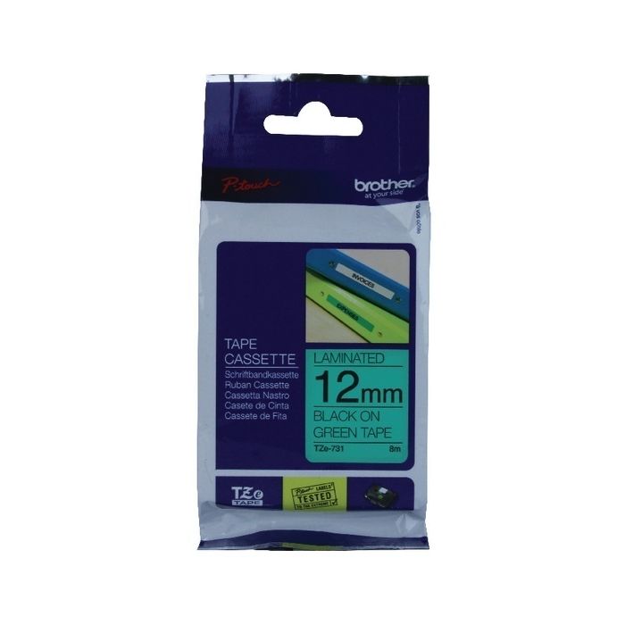 Brother TZ Label Tape 12mm - Black On Green Brother TZ Label Tape 12mm - Black On Green