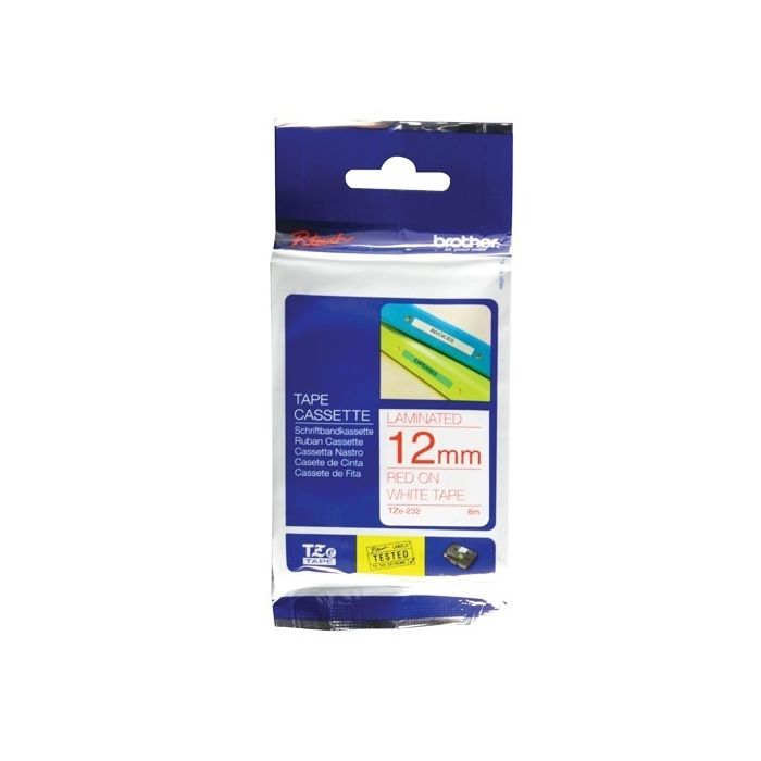 Brother TZ Label Tape 12mm - Red On White Brother TZ Label Tape 12mm - Red On White