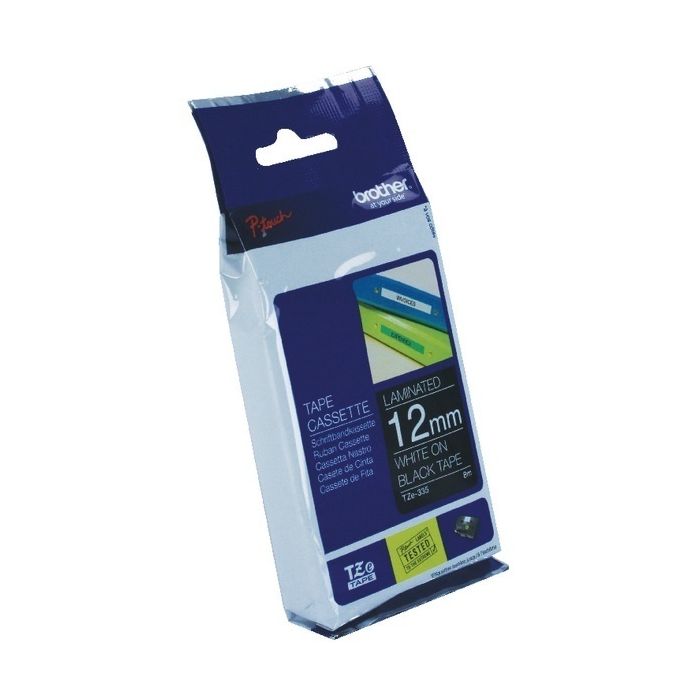 Brother TZ Label Tape 12mm - White On Black Brother TZ Label Tape 12mm - White On Black