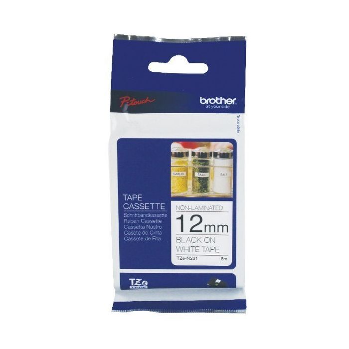 Brother Non Laminated Tape 12mm - Black On White Brother Non Laminated Tape 12mm - Black On White