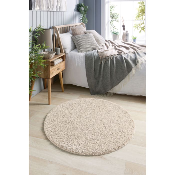 Fleck Circle Shaggy Washable Rug - 200cm - Beige