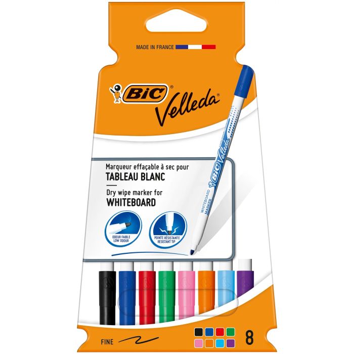 BIC Velleda 1721 Dry Wipe Markers - Fine Tip - Assorted - Pack of 8