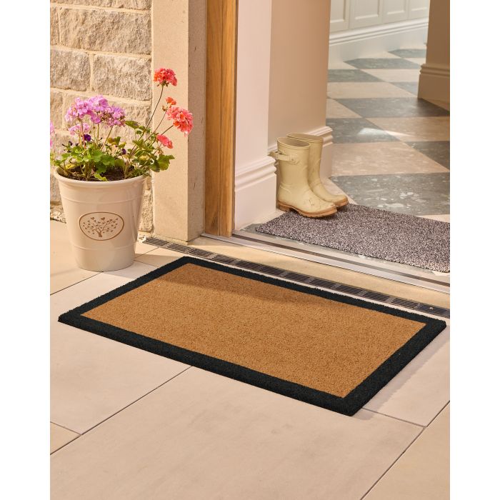 Border Printed Coir Door Mat-Black