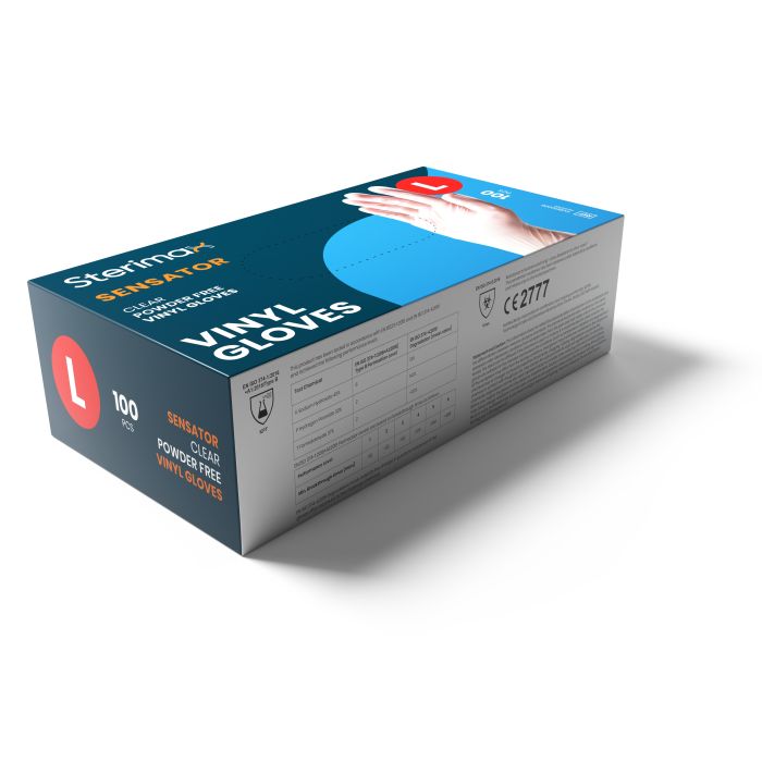 Sensator Clear Powder-Free Vinyl Gloves Box 100-Large Sensator Clear Powder-Free Vinyl Gloves Box 100-Large