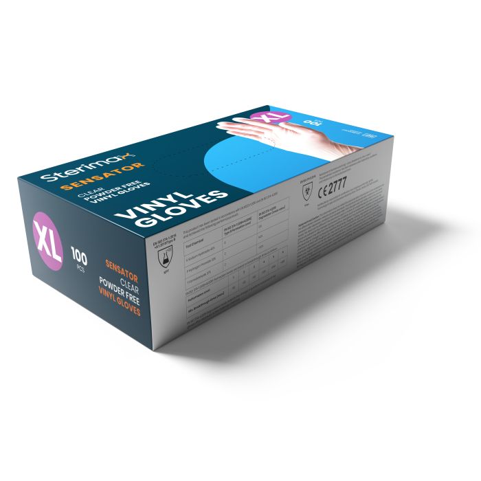 Sensator Clear Powder-Free Vinyl Gloves Box 100-Extra Large