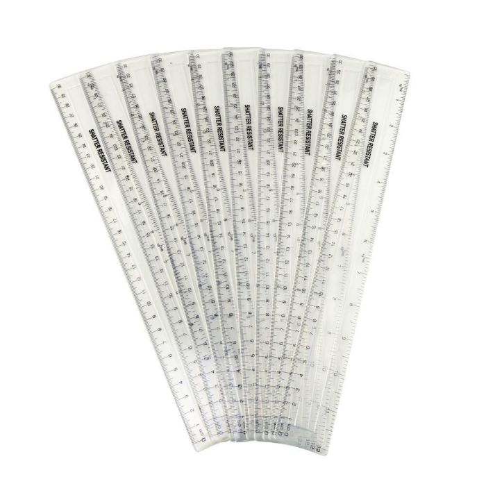 School Essentials Shatterproof Rulers 12in/30cm Clear - Pack of 10 School Essentials Shatterproof Rulers 12in/30cm Clear - Pack of 10