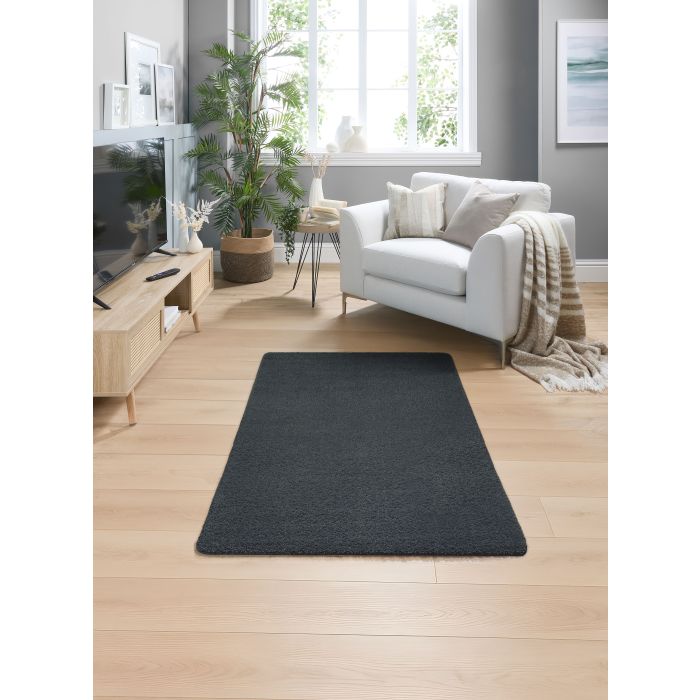 Plain Stain Resistant Washable Rug -100 x 150cm - Charcoal