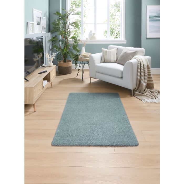 Plain Stain Resistant Washable Rug -100 x 150cm - Denim Blue