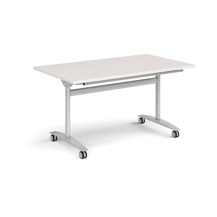 Rectangular Flip Top Table 1400x800 Silver Frame Light Grey