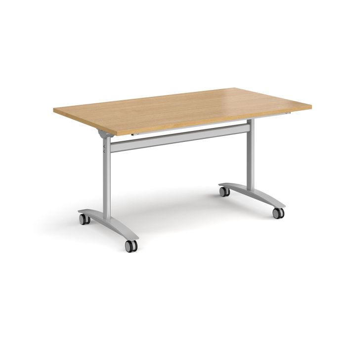 Rectangular Flip Top Table 1400 x 800 Silver Frame - Oak Rectangular Flip Top Table 1400 x 800 Silver Frame - Oak