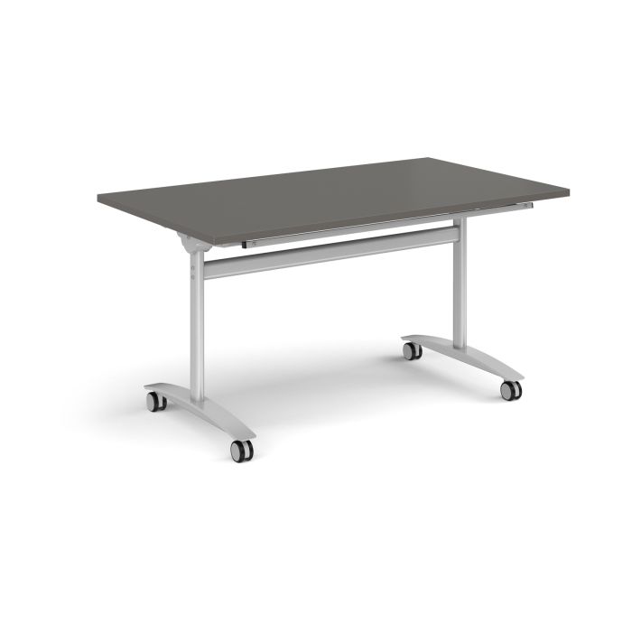 Rectangular Flip Top Table 1400 x 800 Silver Frame Charcoal