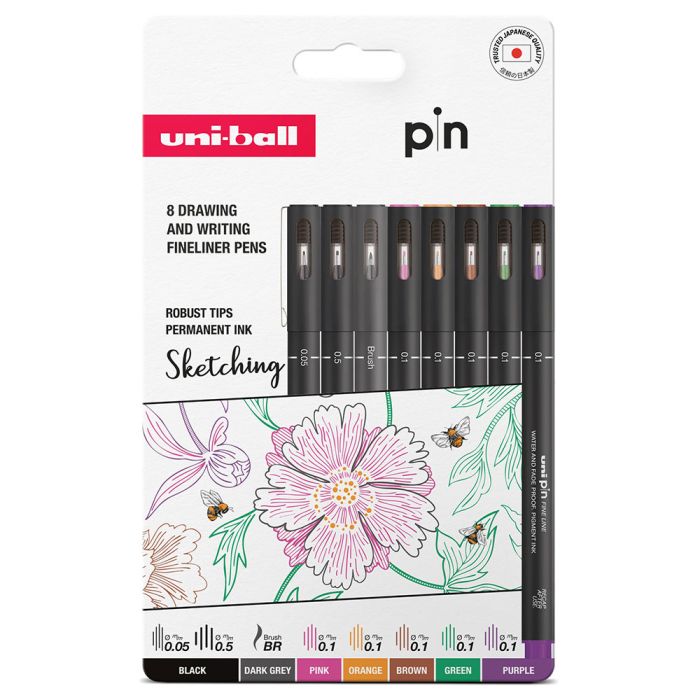 uni-ball PIN Coloured Sketching Assorted Pack of 8