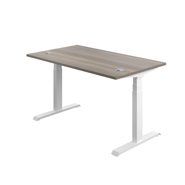 Economy Sit Stand Desk 1400 x 800 mm - White - Grey Oak