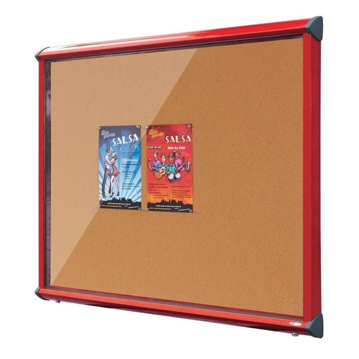 Shield Exterior Showcase 575 x 712mm - Red Frame/Cork