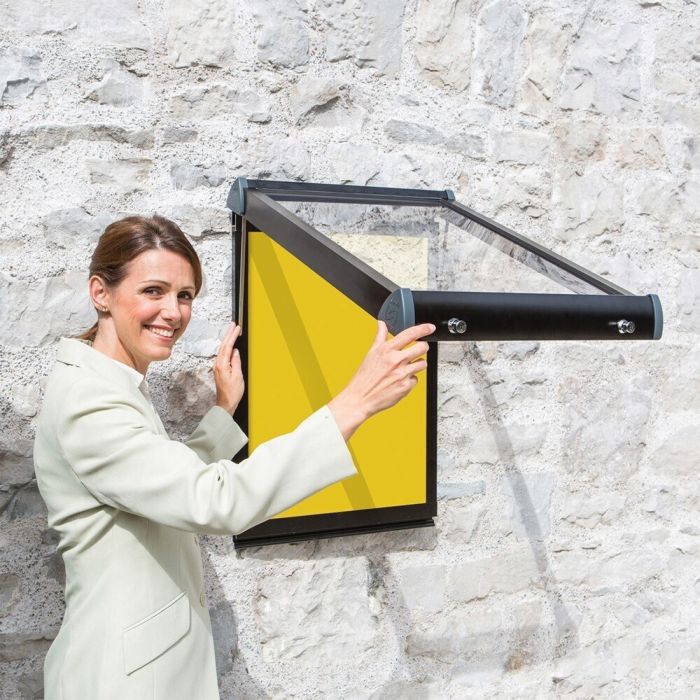 Shield Exterior Showcase 750 x 967mm - Black Frame/Yellow