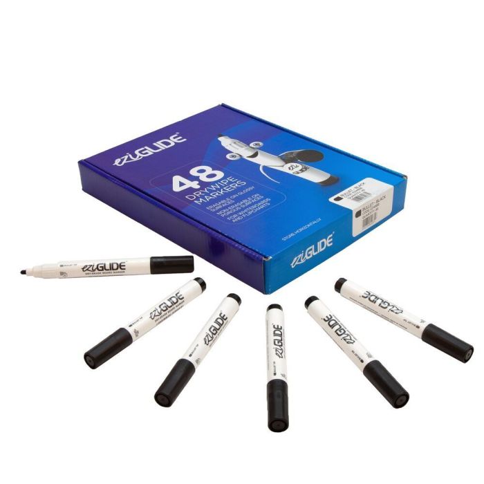 Eziglide Drywipe Whiteboard Markers Black Bullet Tip - Pack of 48 Eziglide Drywipe Whiteboard Markers Black Bullet Tip - Pack of 48