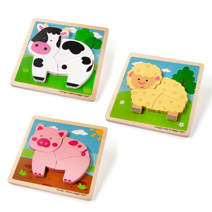 Bigjigs Toys Chunky Lift Out Puzzles - Pig-Cow-Sheep Bigjigs Toys Chunky Lift Out Puzzles - Pig-Cow-Sheep