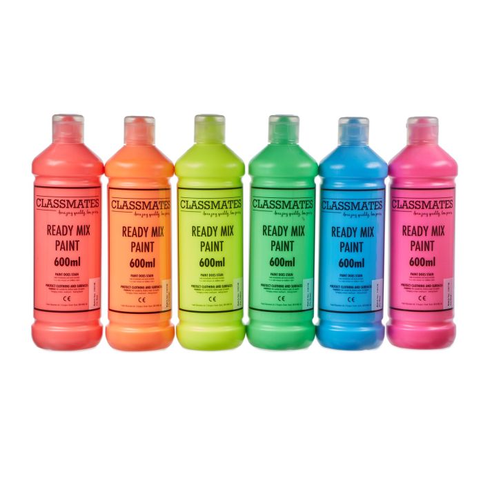 Classmates Ready Mixed Paint - 600ml - Fluorescent - Pack of 6 Classmates Ready Mixed Paint - 600ml - Fluorescent - Pack of 6