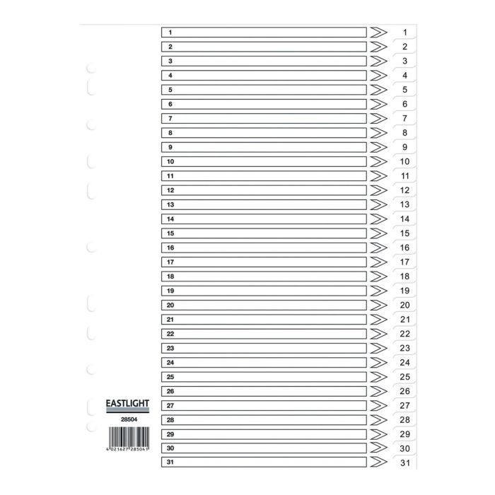 Eastlight A4 Polypropylene Dividers 1-31-part Europunched