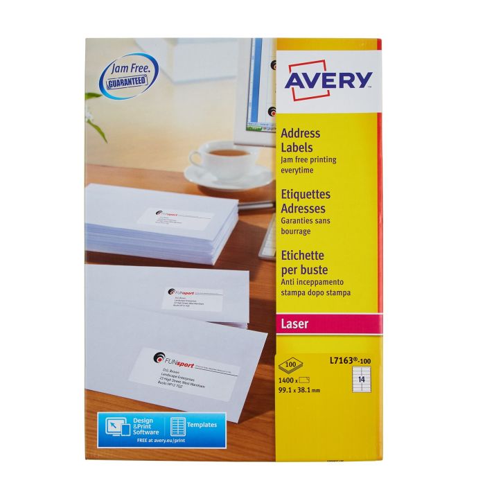 White Avery Jam-Free Quick PEEL Labels - Pack of 100 Sheets White Avery Jam-Free Quick PEEL Labels - Pack of 100 Sheets