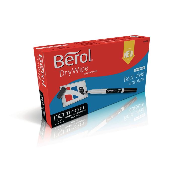 Berol Whiteboard Marker Pens Black Felt Tip - Pack of 12