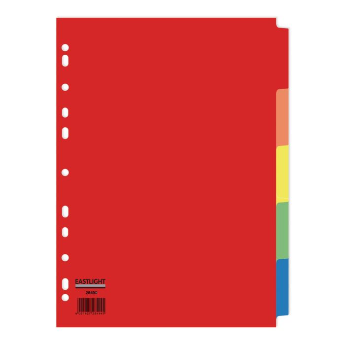 Eastlight A4 Bright Subject Dividers 5-part Europunched