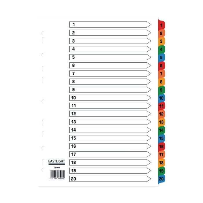 Eastlight A4 Mylar Dividers 1-20-part Europunched
