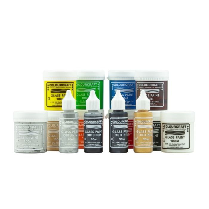 Glass Paints 100ml Plus 4 Outliners Set - Pack of 10