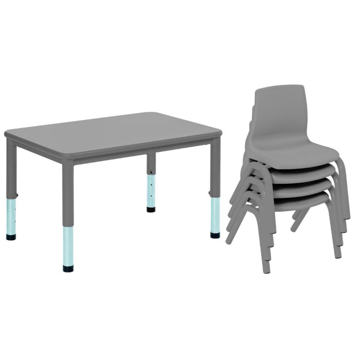 Harlequin Small Rectangular Table With 4 Chairs - 6-8 Years - Grey
