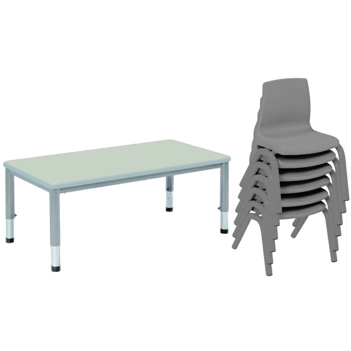 Harlequin Large Rectangular Table & 6 Chairs - 6-8 years - Grey