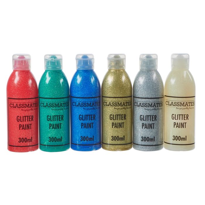 Classmates Glitter Paint - 300ml - Standard Assorted Colours - Pack of 6