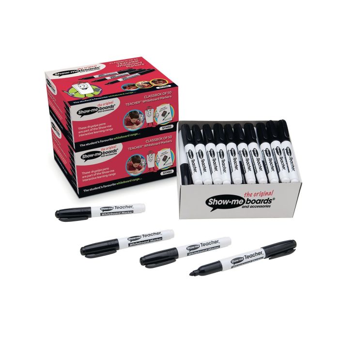 Show-me TEACHER Drywipe Pen - Bullet Tip - Black - Pack of 50