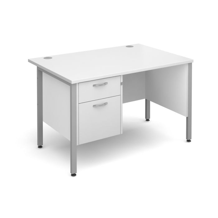Straight Desk With 2 Drawer Pedestal - White
