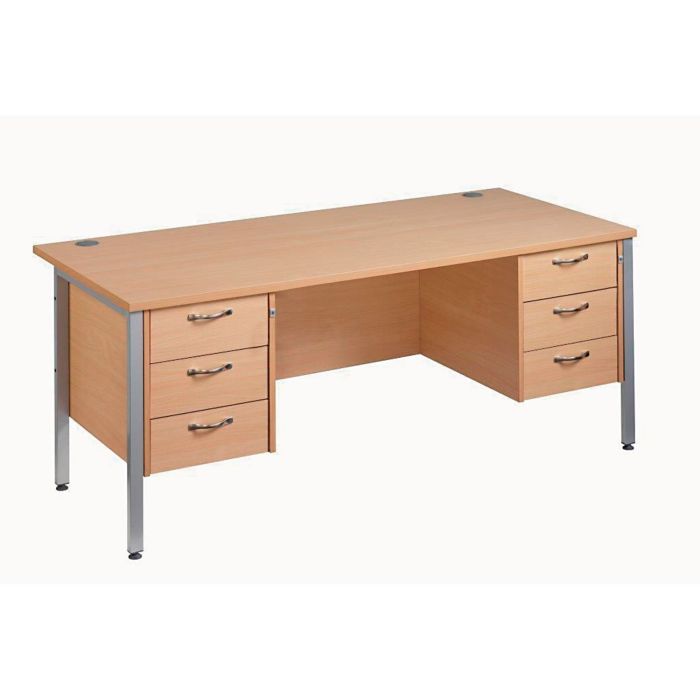 Straight Desk 2 x 3 Drawer Pedestals - Beech Straight Desk 2 x 3 Drawer Pedestals - Beech